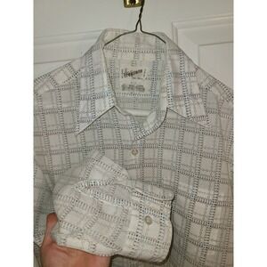 Vtg 70's Lightweight‎ Men's Shirt Sz Sm Long Sleeve Blue White Plaid Long Collar